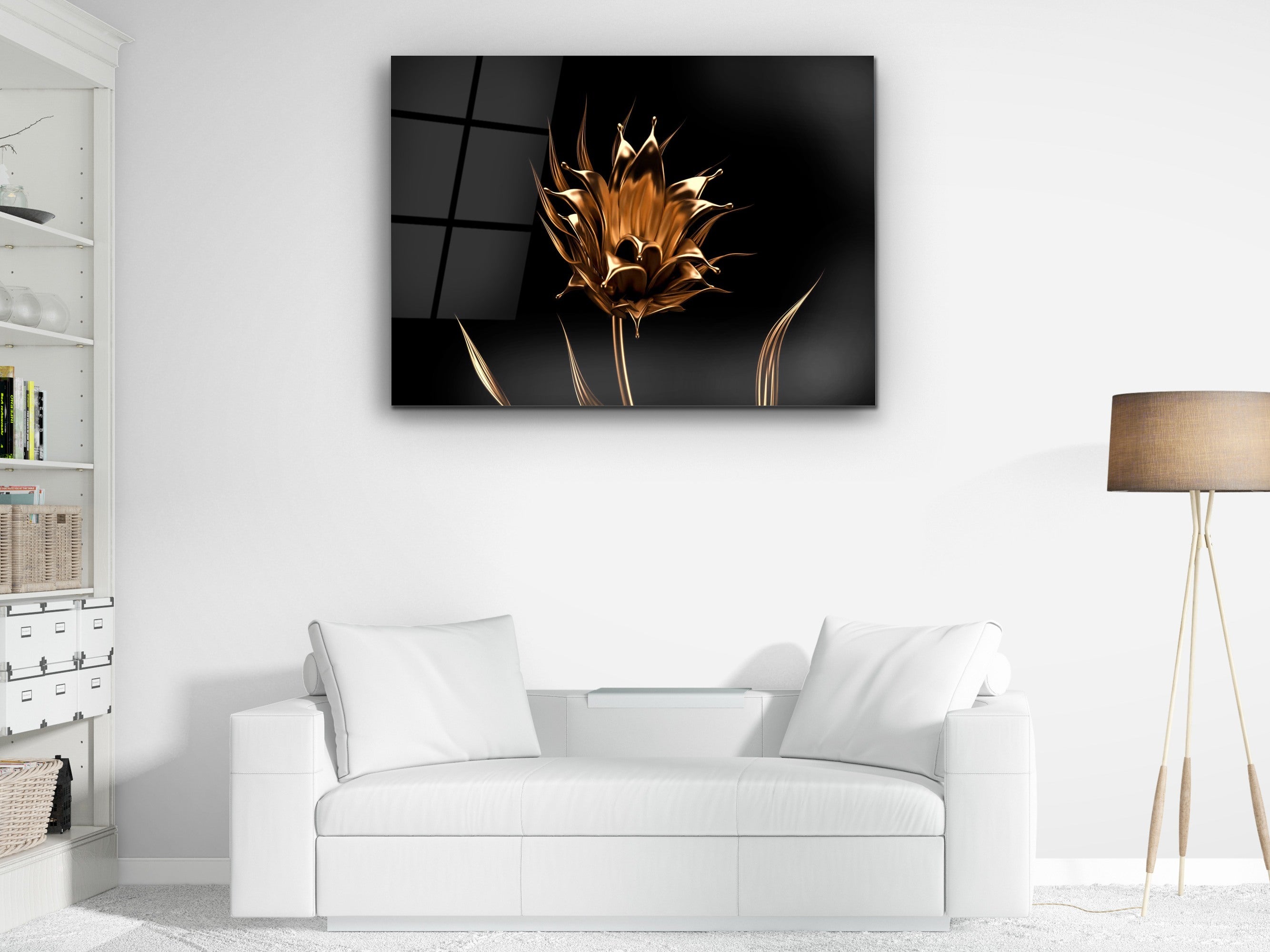 ・"Golden Flower"・Glass Wall Art