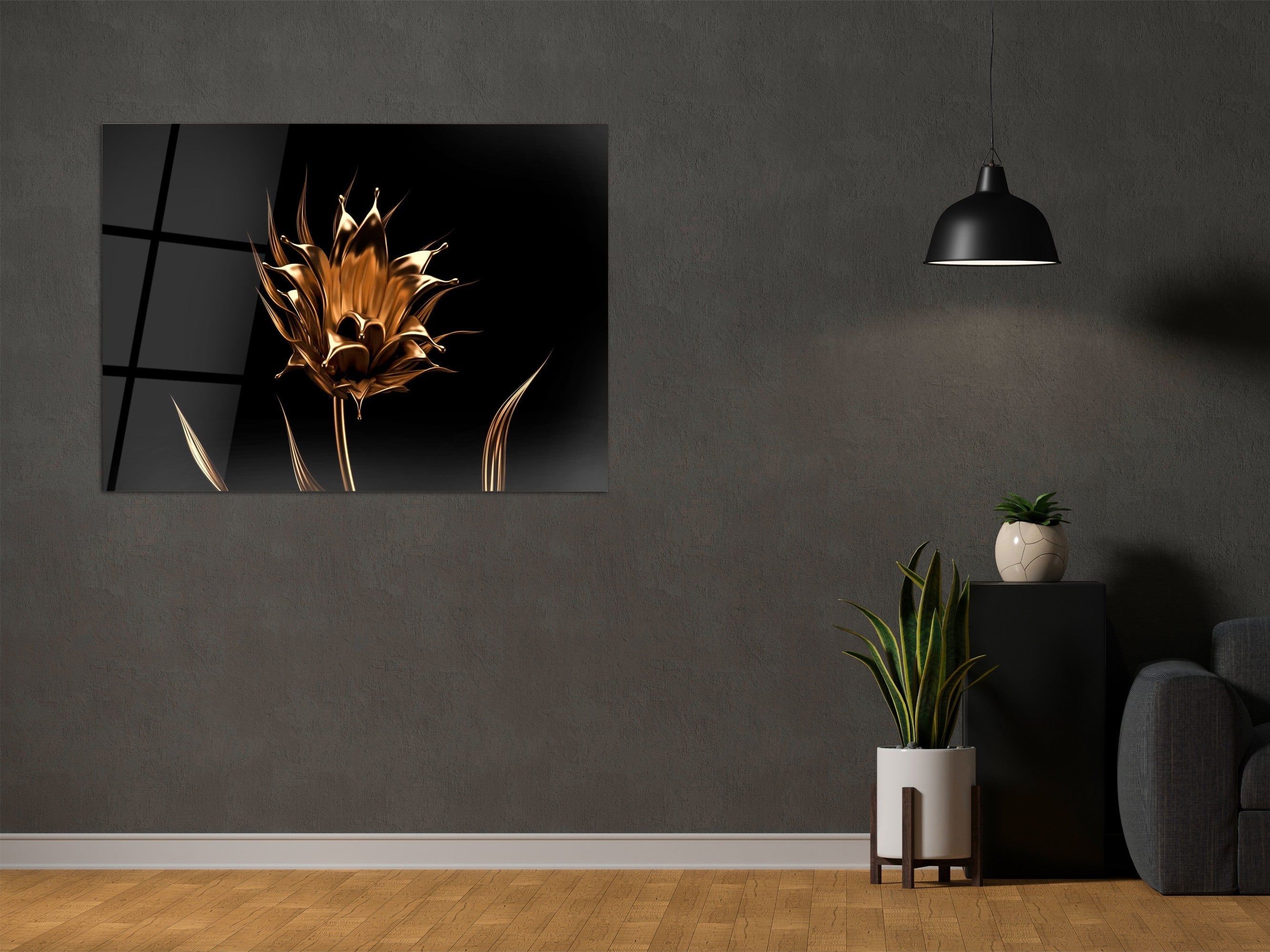 ・"Golden Flower"・Glass Wall Art