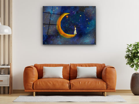 ・"Girl on the Moon"・Glass Wall Art