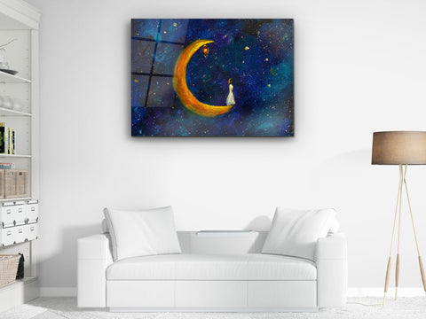 ・"Girl on the Moon"・Glass Wall Art