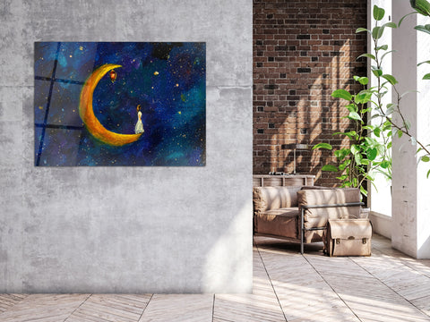 ・"Girl on the Moon"・Glass Wall Art