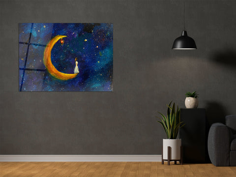 ・"Girl on the Moon"・Glass Wall Art