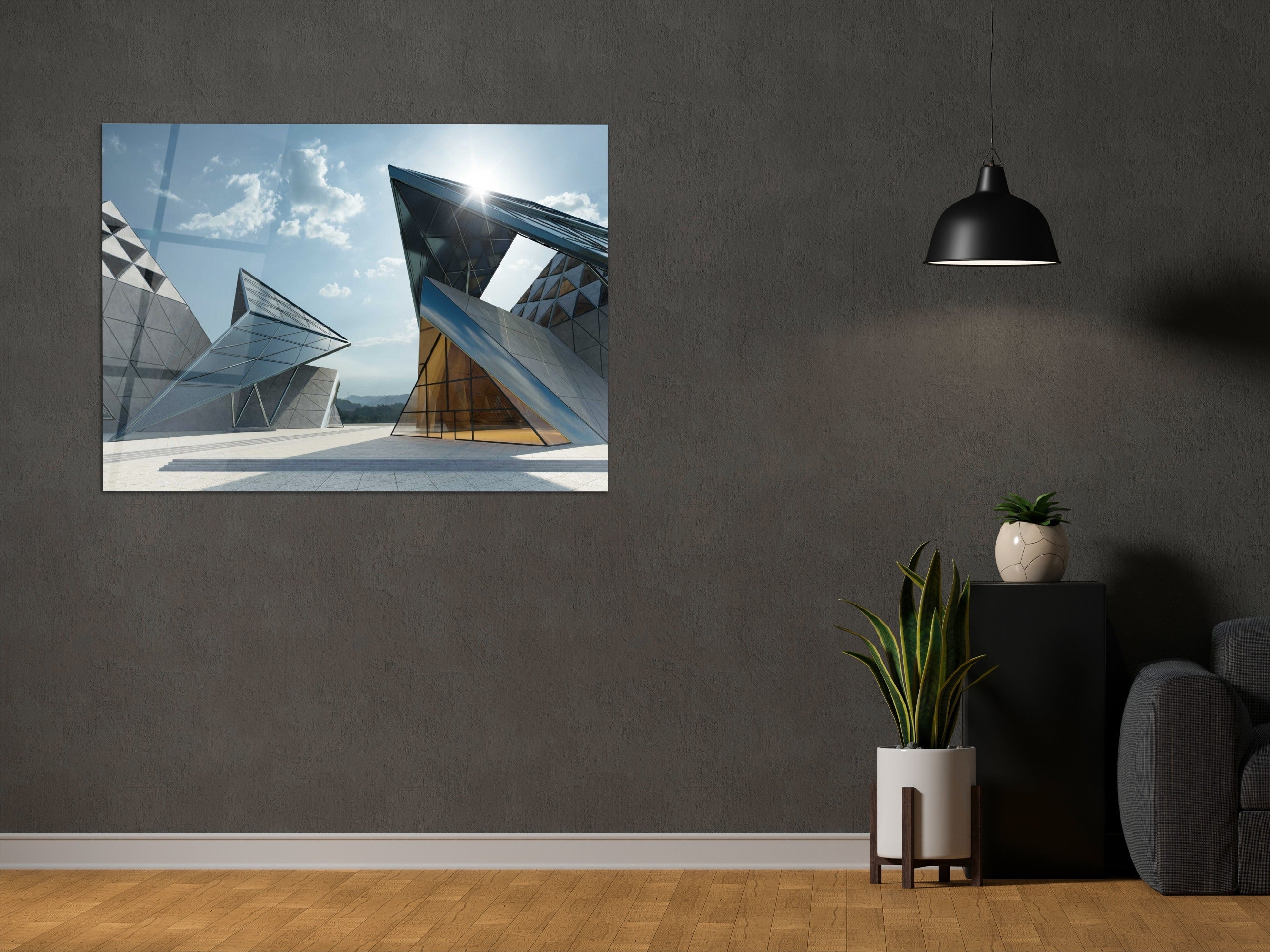 ・"Modern Triangle Building"・Glass Wall Art