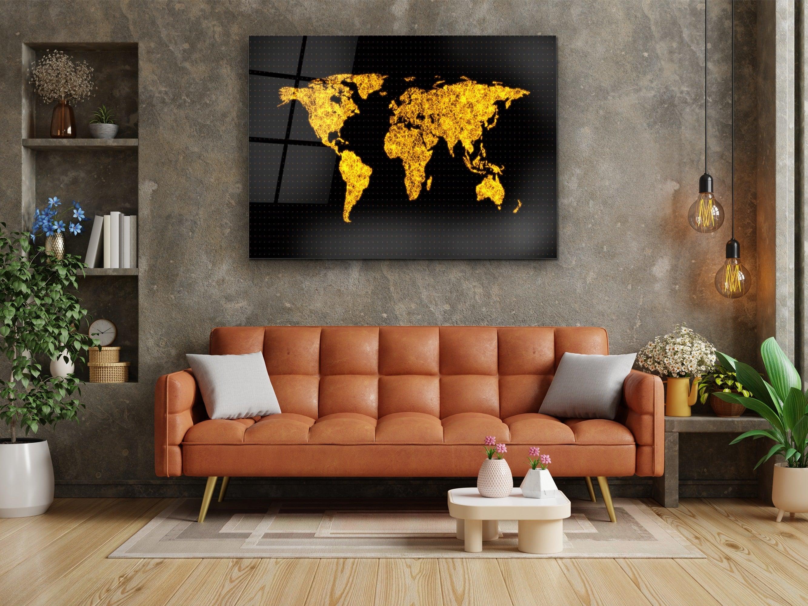 ・"Golden and Black World Map"・Glass Wall Art - Wonders Of Wall