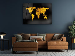 ・"Golden and Black World Map"・Glass Wall Art - Wonders Of Wall