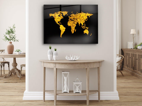 ・"Golden and Black World Map"・Glass Wall Art - Wonders Of Wall