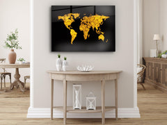 ・"Golden and Black World Map"・Glass Wall Art - Wonders Of Wall