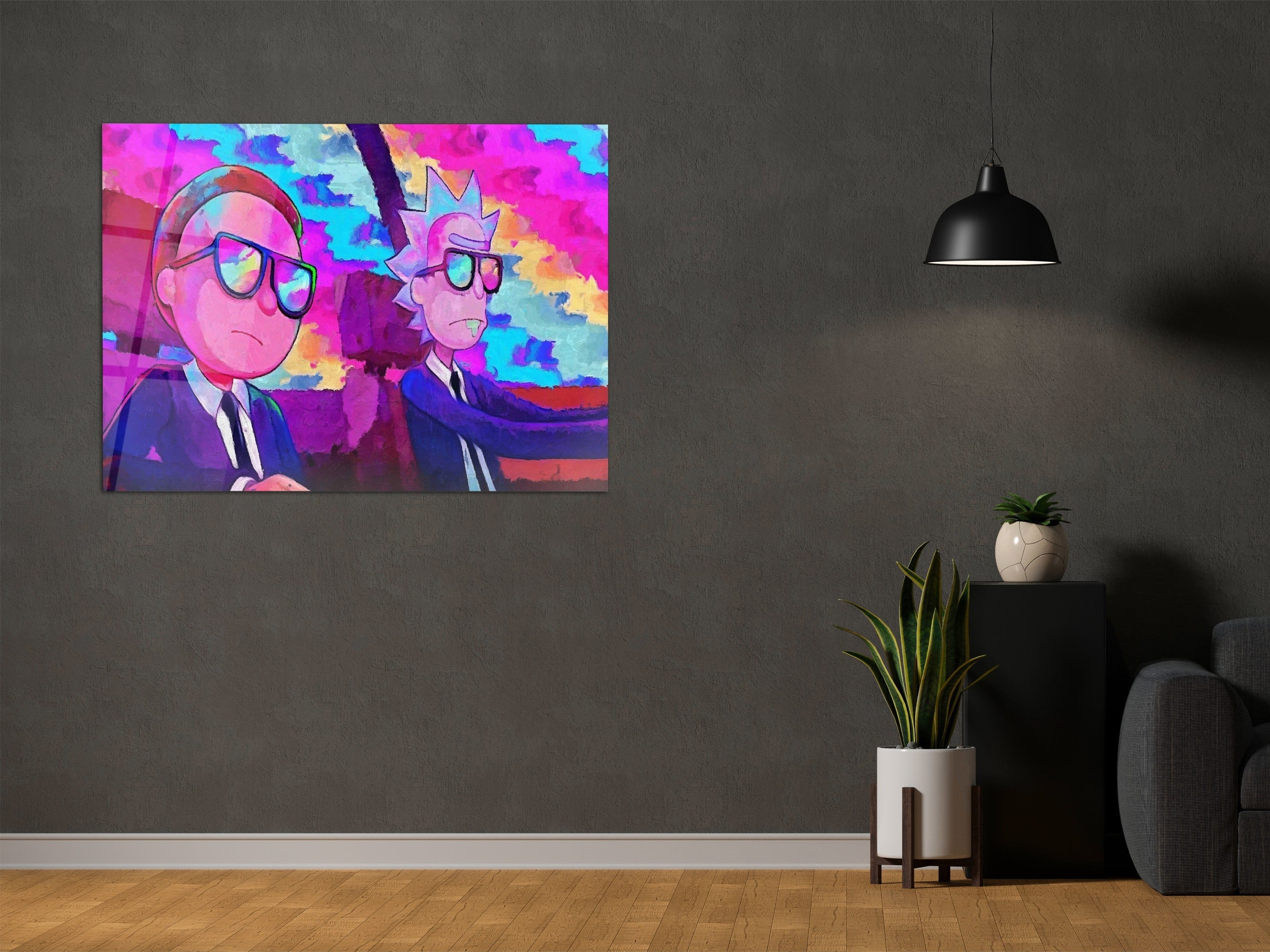 ・"MIB Rick and his sidekick"・Glass Wall Art