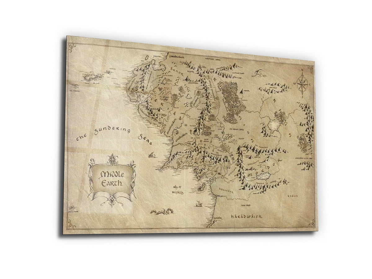 ・"Map Of Middle Earth and Sundering Sea"・Glass Wall Art