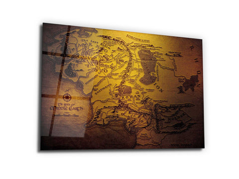 ・"Map of The Middle Earth Old Dark Version"・Glass Wall Art