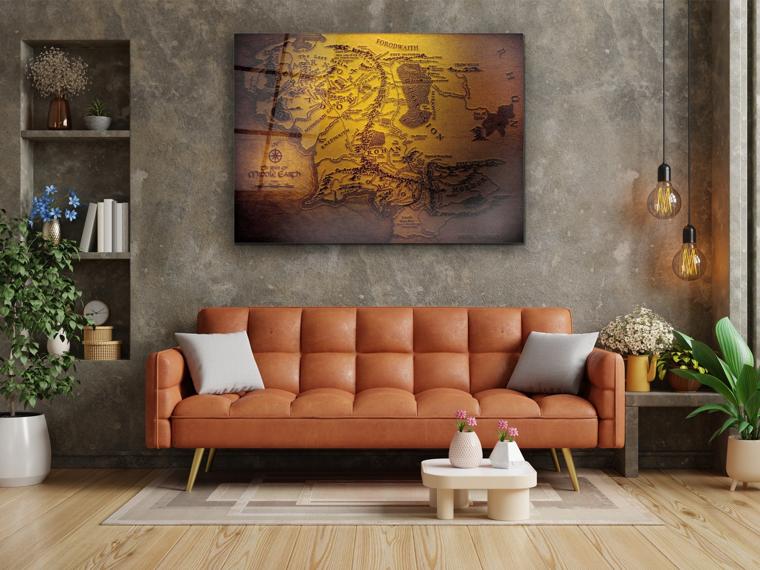 ・"Map of The Middle Earth Old Dark Version"・Glass Wall Art
