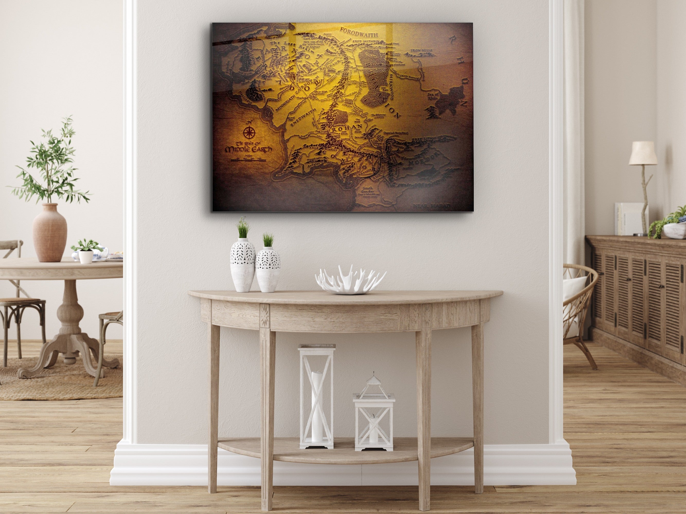 ・"Map of The Middle Earth Old Dark Version"・Glass Wall Art