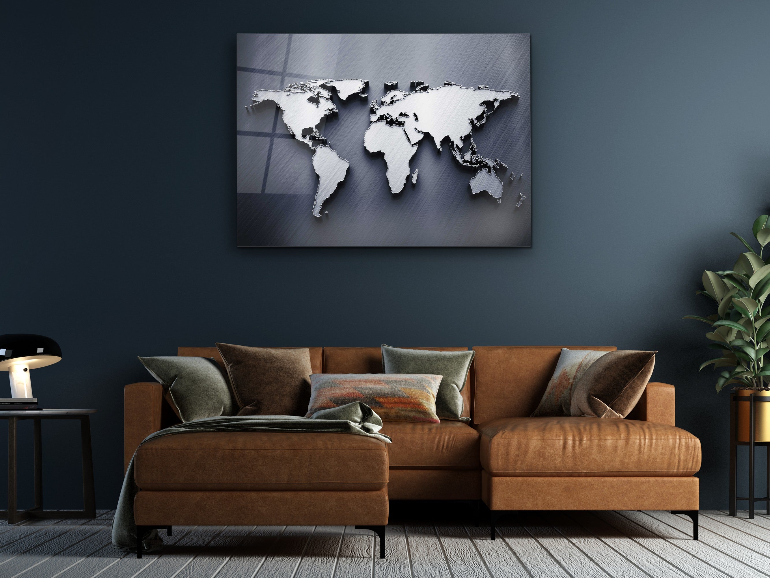 ・"Platinum World Map"・Glass Wall Art