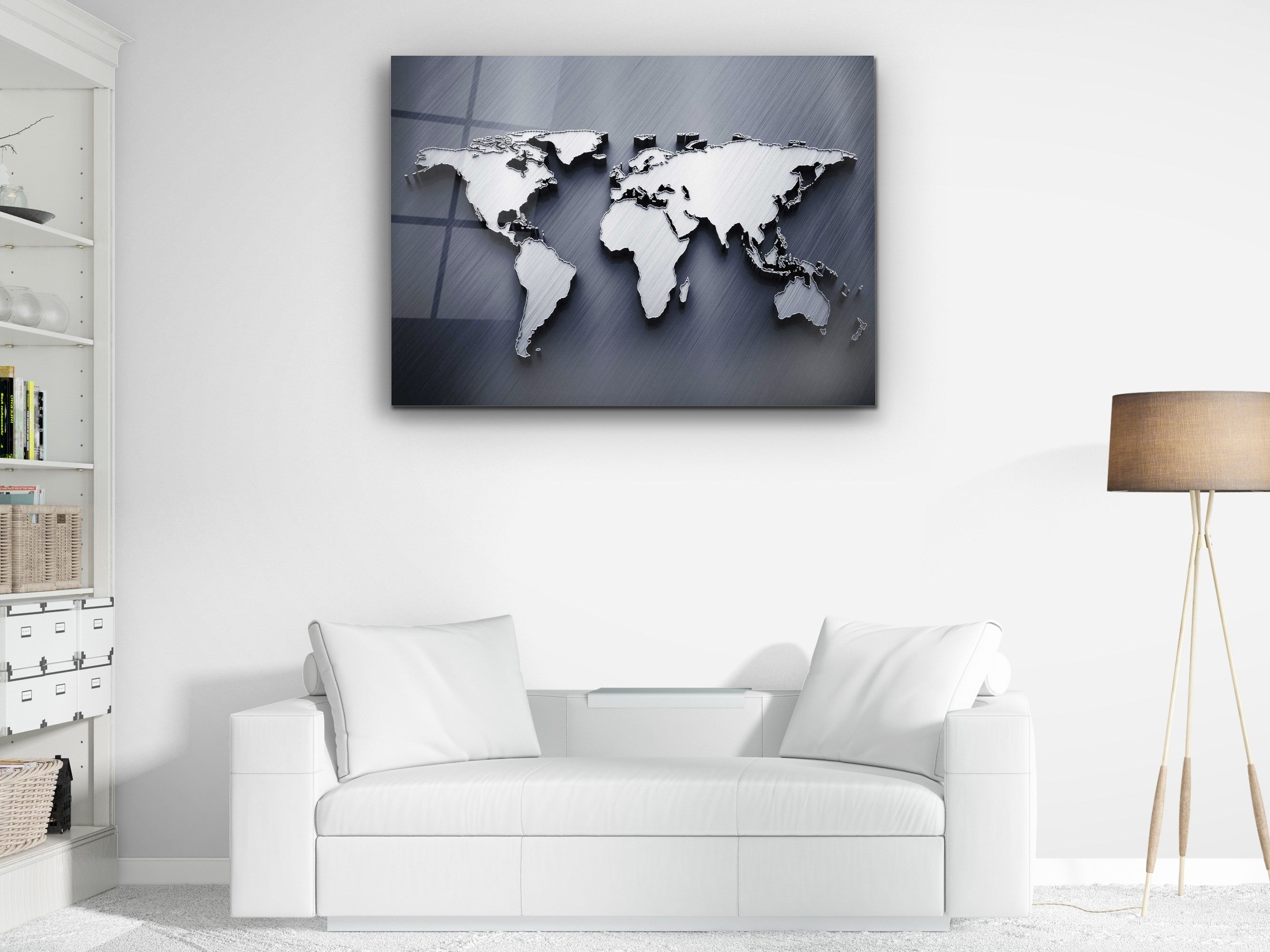 ・"Platinum World Map"・Glass Wall Art