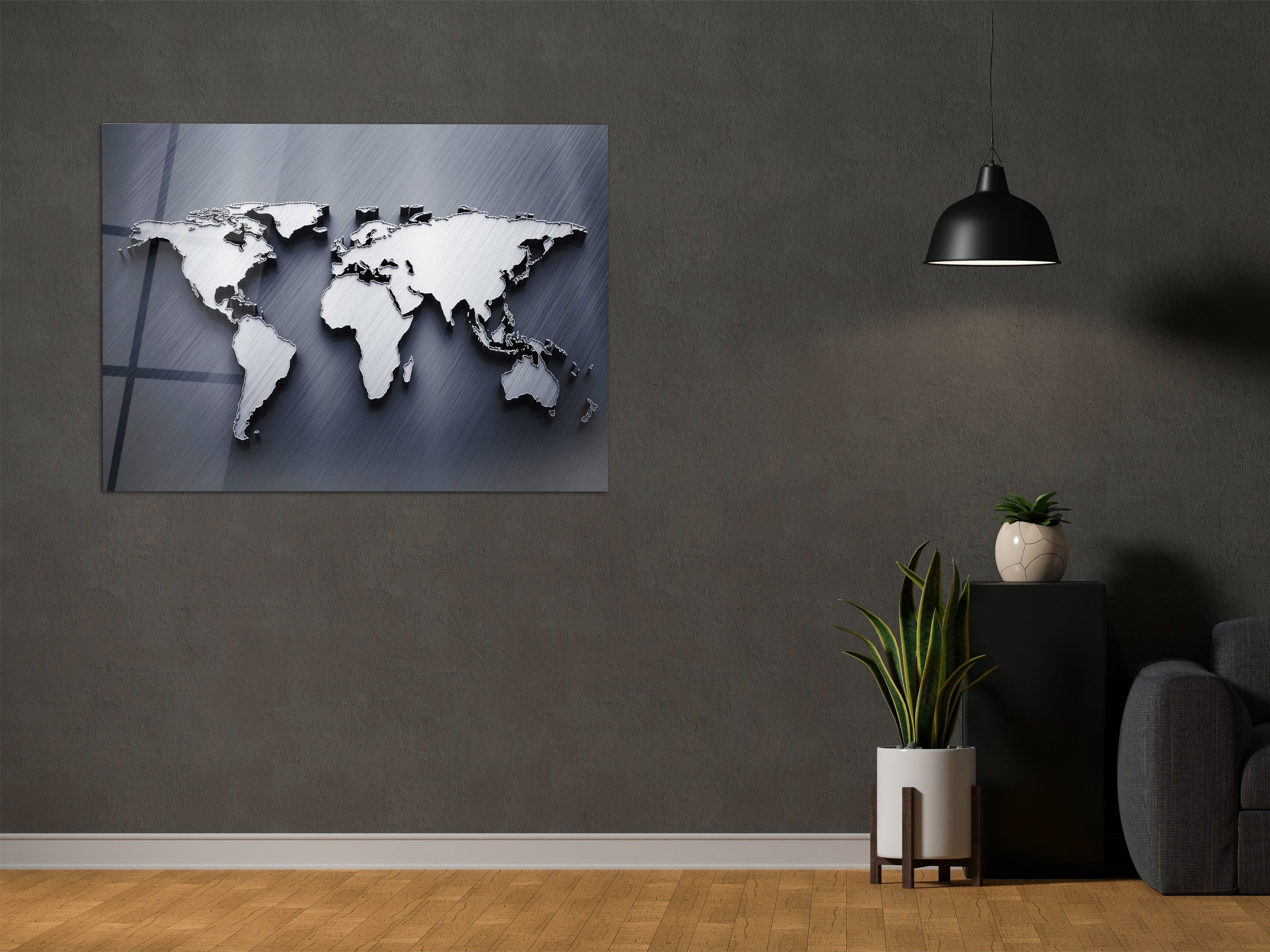 ・"Platinum World Map"・Glass Wall Art