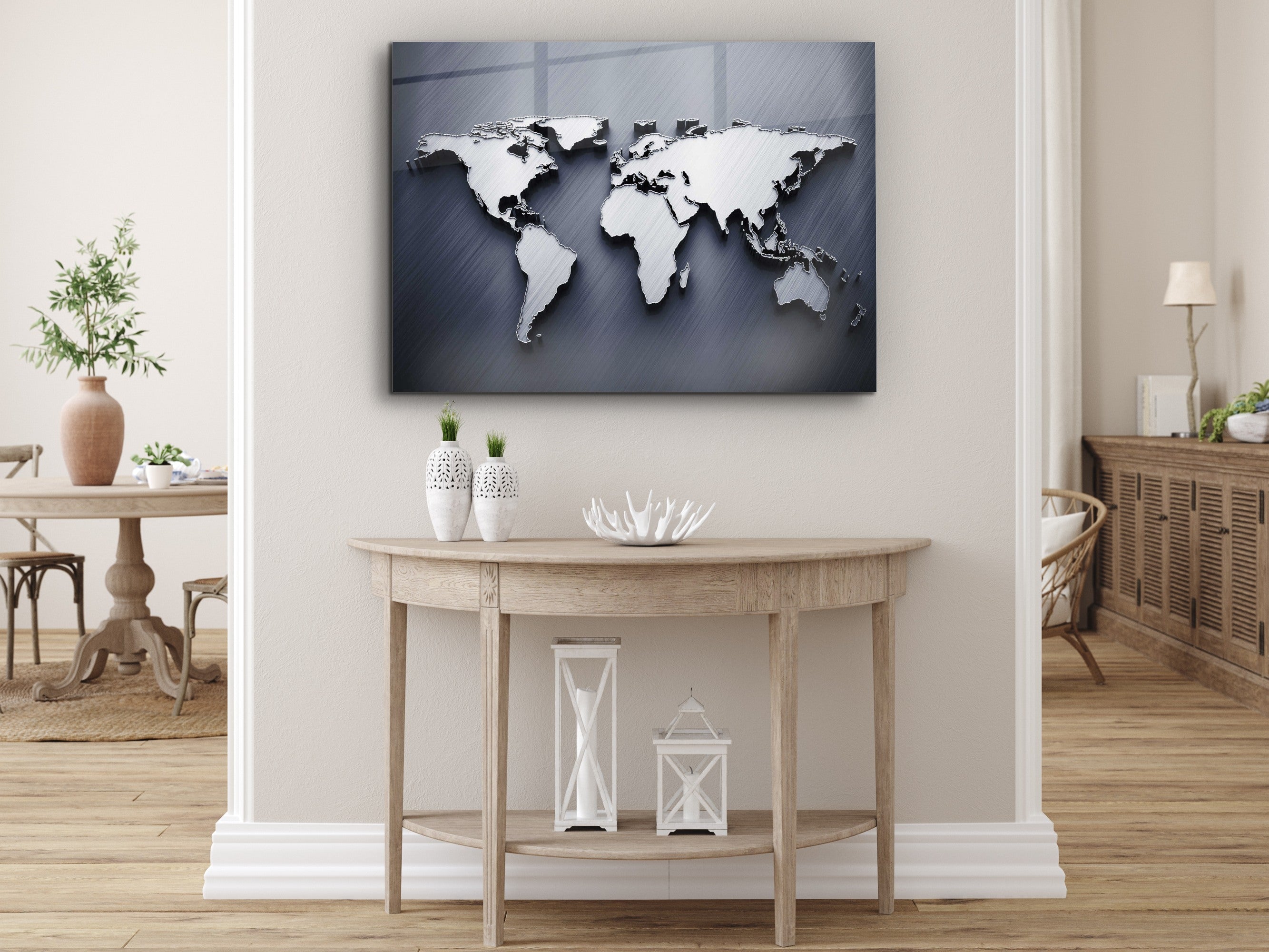 ・"Platinum World Map"・Glass Wall Art