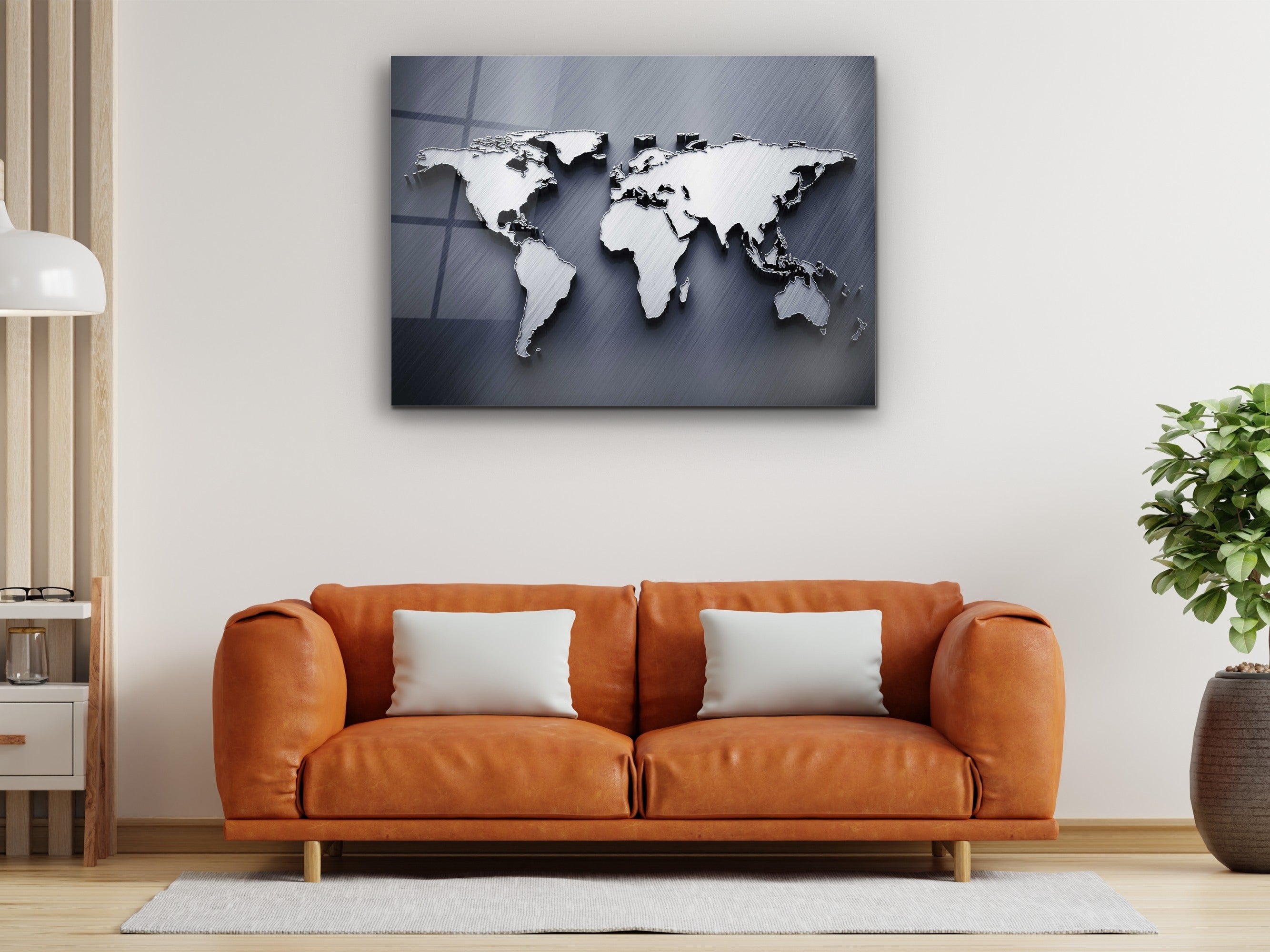 ・"Platinum World Map"・Glass Wall Art