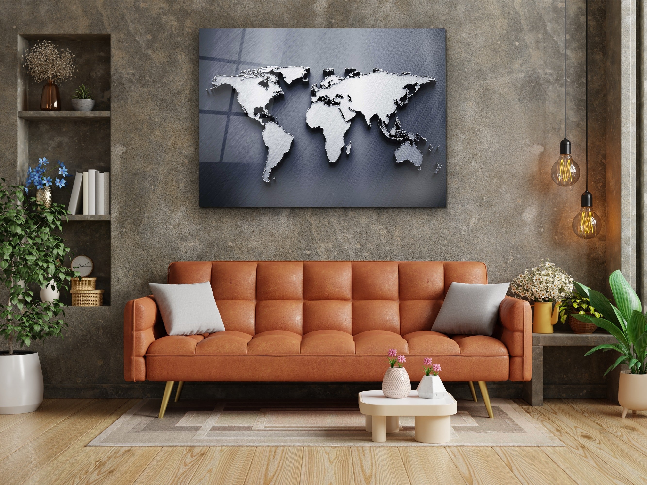 ・"Platinum World Map"・Glass Wall Art