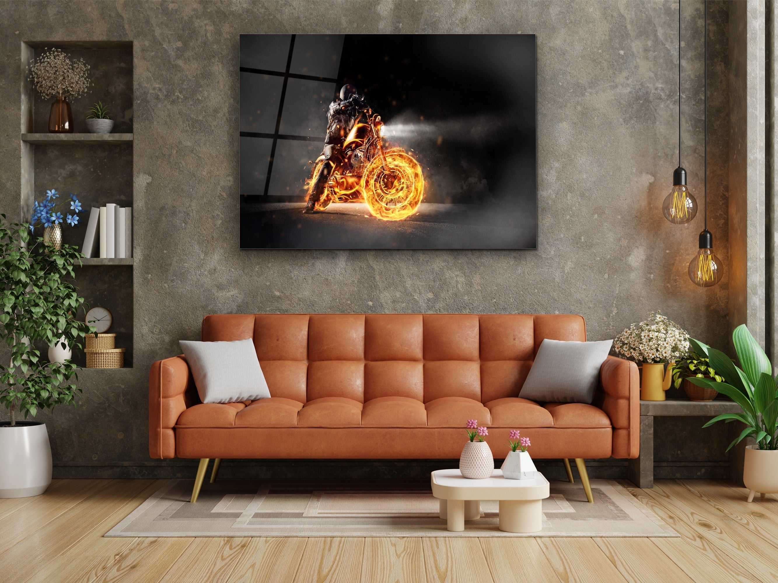 ・"Rider from Hell- Ride with Fire"・Glass Wall Art