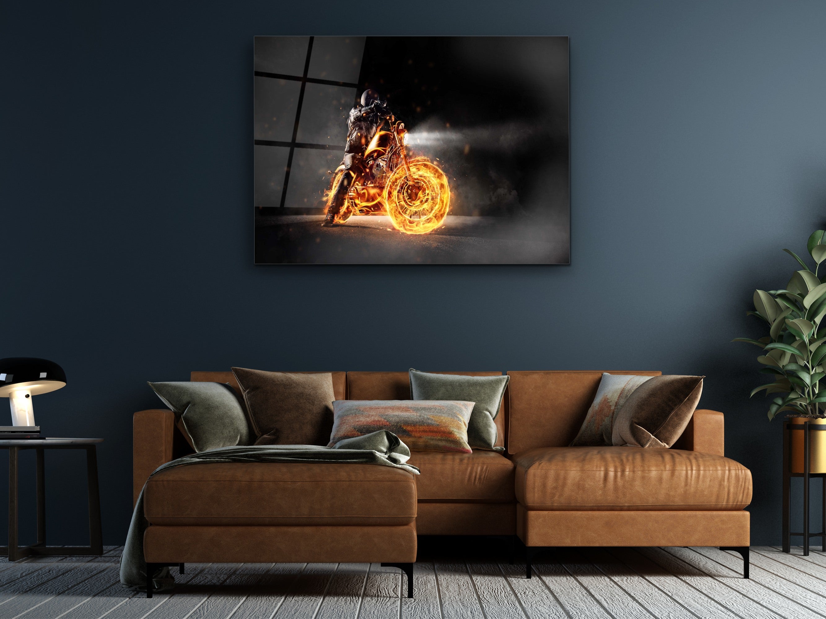 ・"Rider from Hell- Ride with Fire"・Glass Wall Art