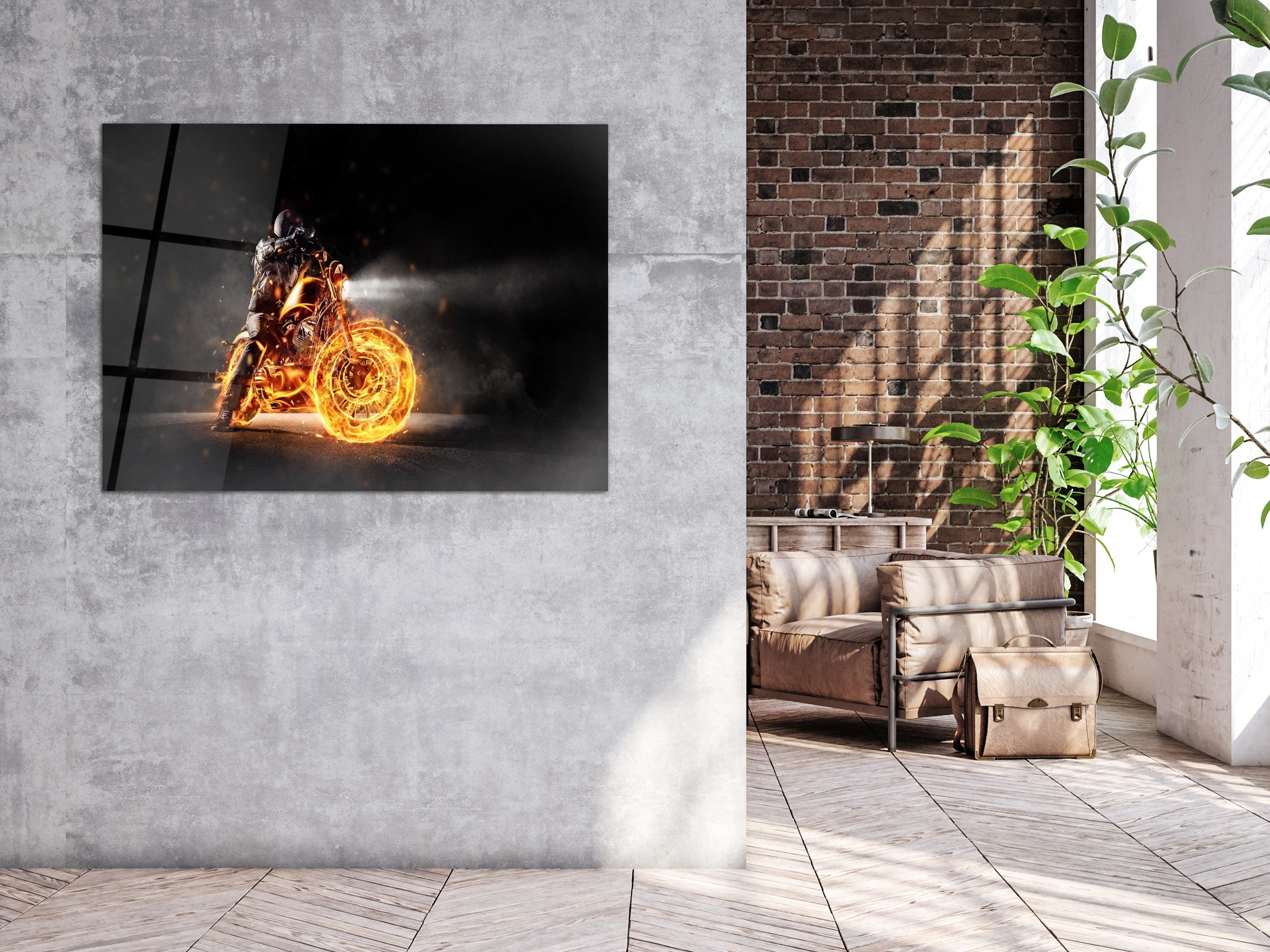 ・"Rider from Hell- Ride with Fire"・Glass Wall Art