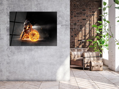 ・"Rider from Hell- Ride with Fire"・Glass Wall Art