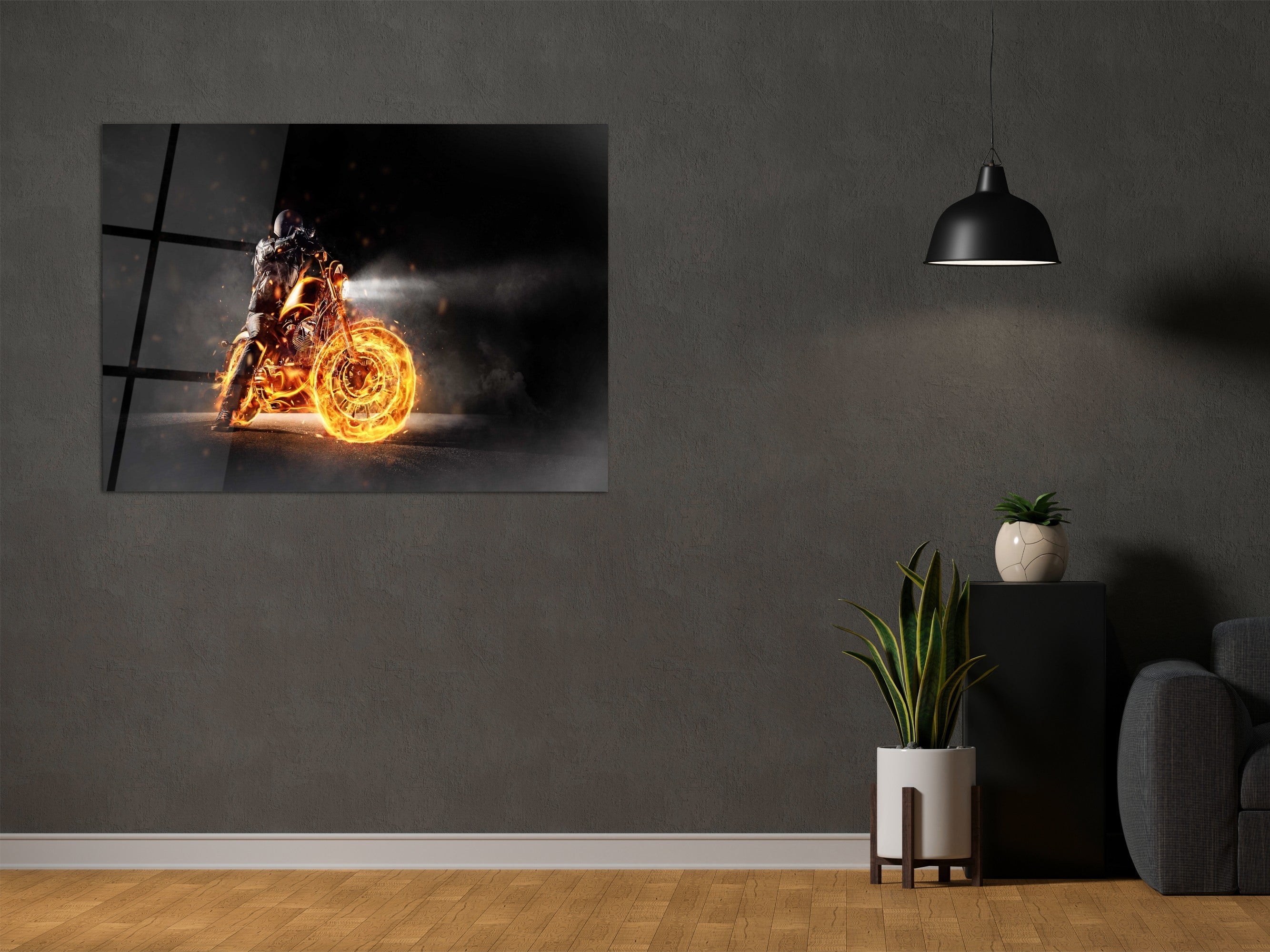 ・"Rider from Hell- Ride with Fire"・Glass Wall Art
