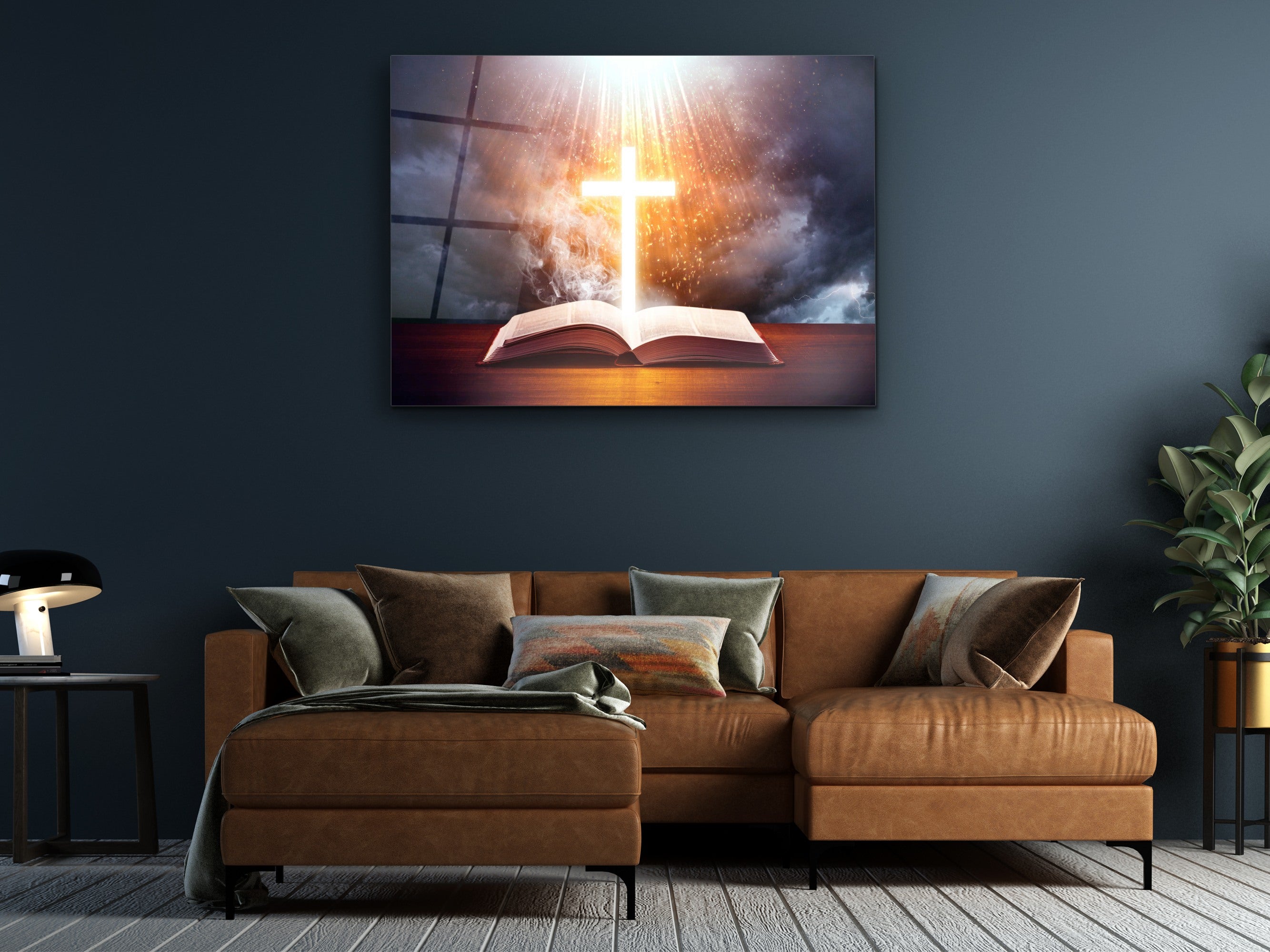 ・"Rising Cross and The Bible"・Glass Wall Art