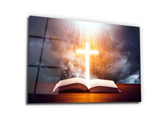 ・"Rising Cross and The Bible"・Glass Wall Art