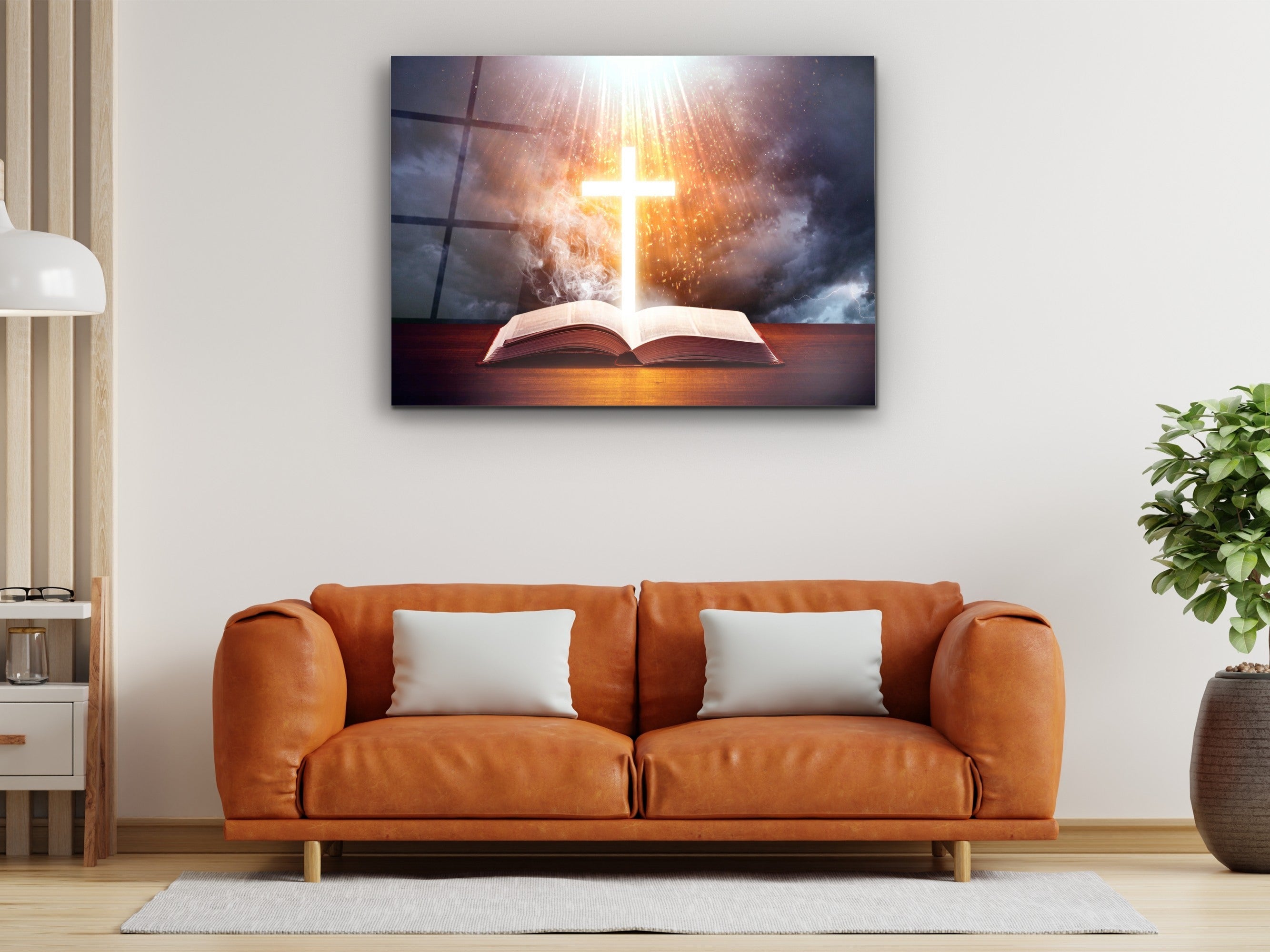 ・"Rising Cross and The Bible"・Glass Wall Art