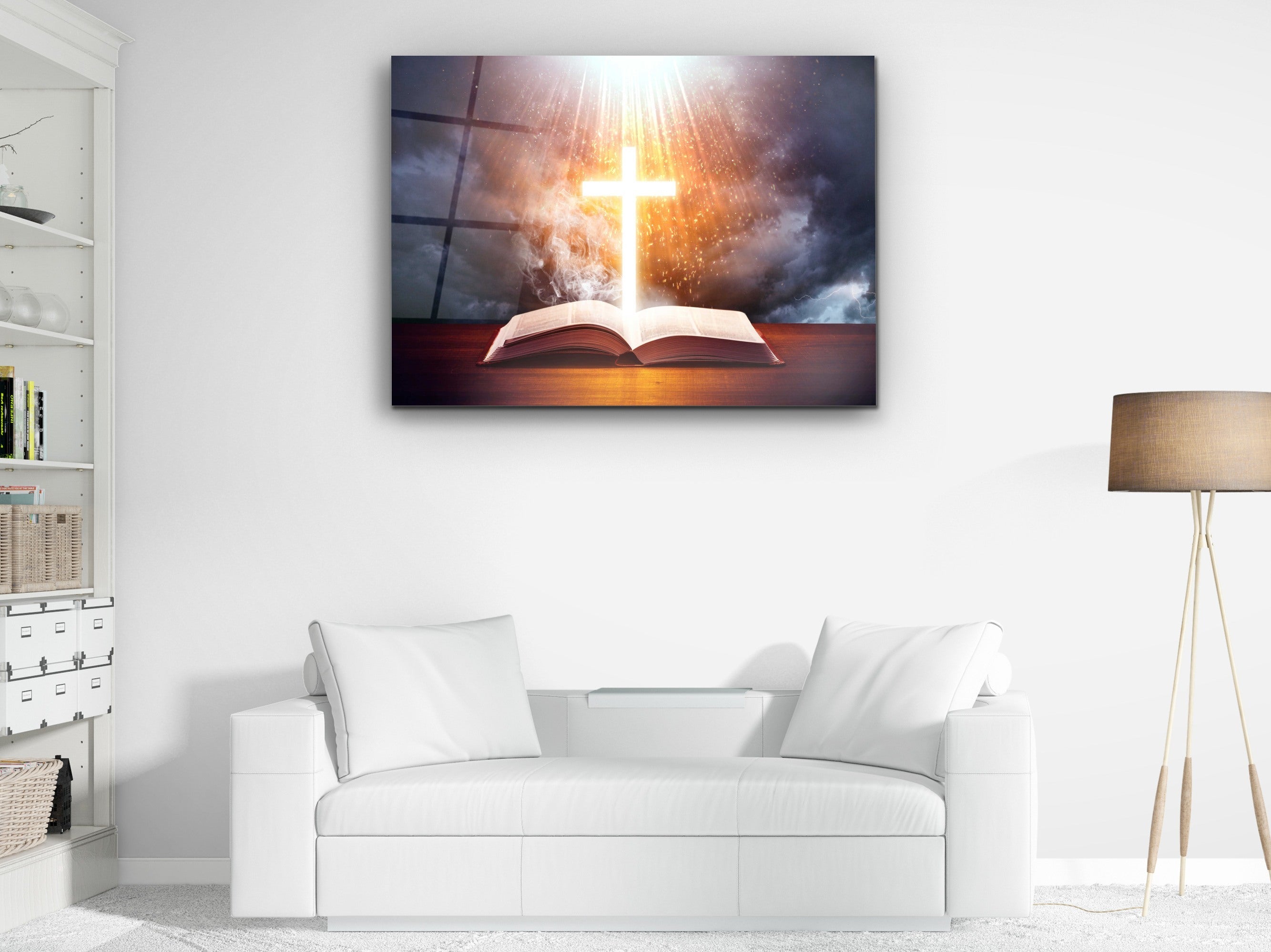 ・"Rising Cross and The Bible"・Glass Wall Art