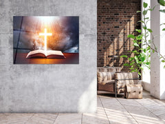 ・"Rising Cross and The Bible"・Glass Wall Art