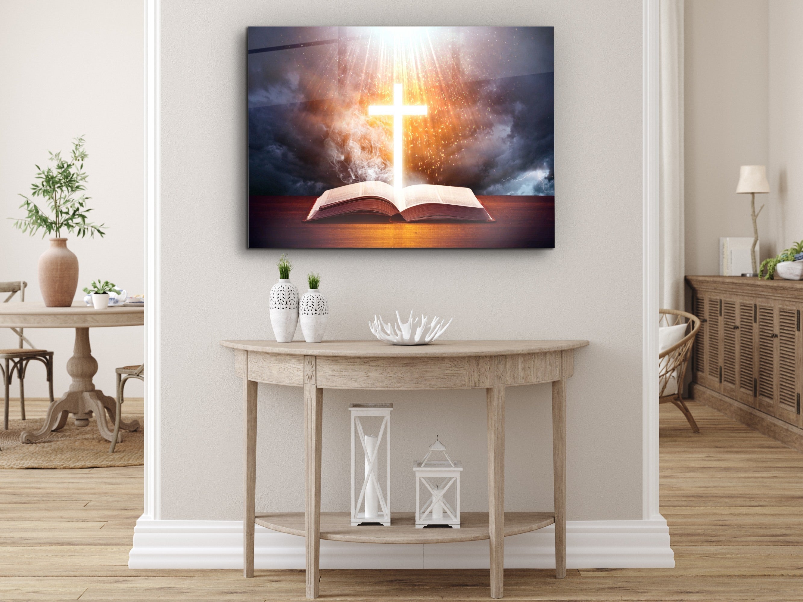 ・"Rising Cross and The Bible"・Glass Wall Art