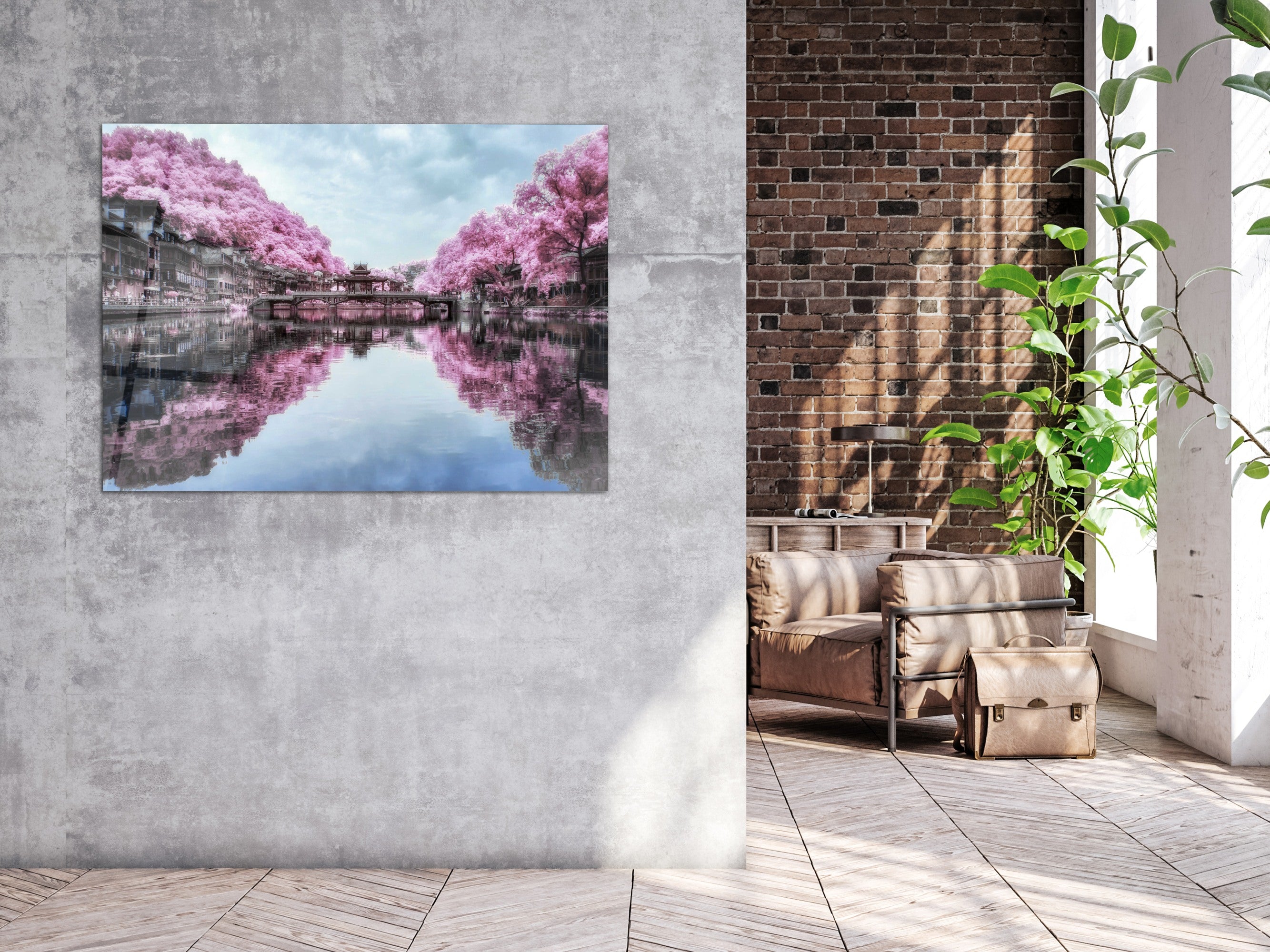 ・"Sakura Trees of Sensi Lake"・Glass Wall Art