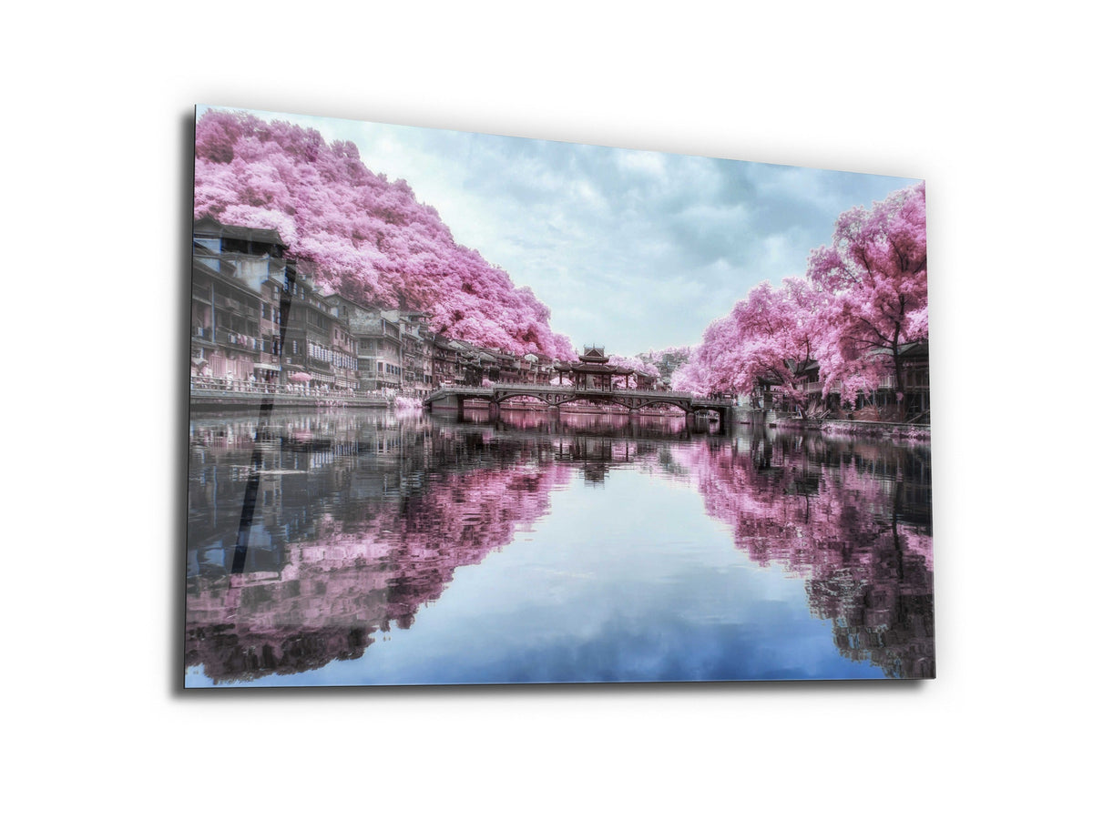 ・"Sakura Trees of Sensi Lake"・Glass Wall Art