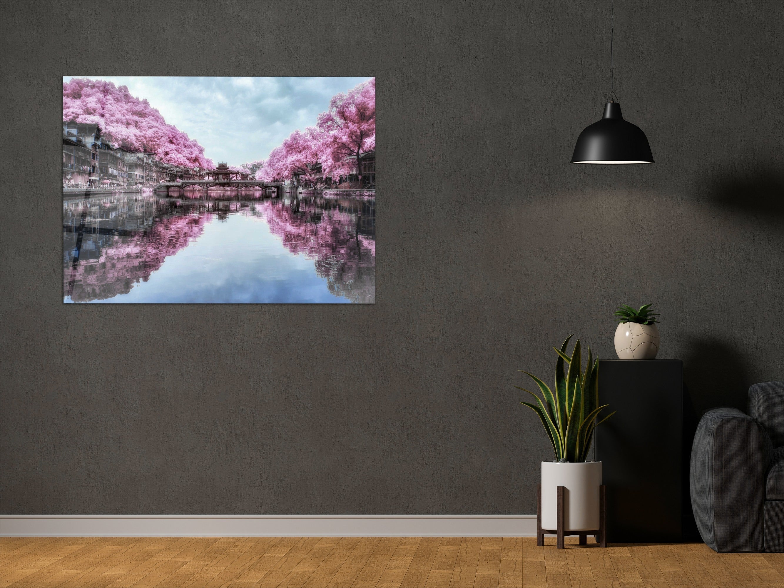 ・"Sakura Trees of Sensi Lake"・Glass Wall Art