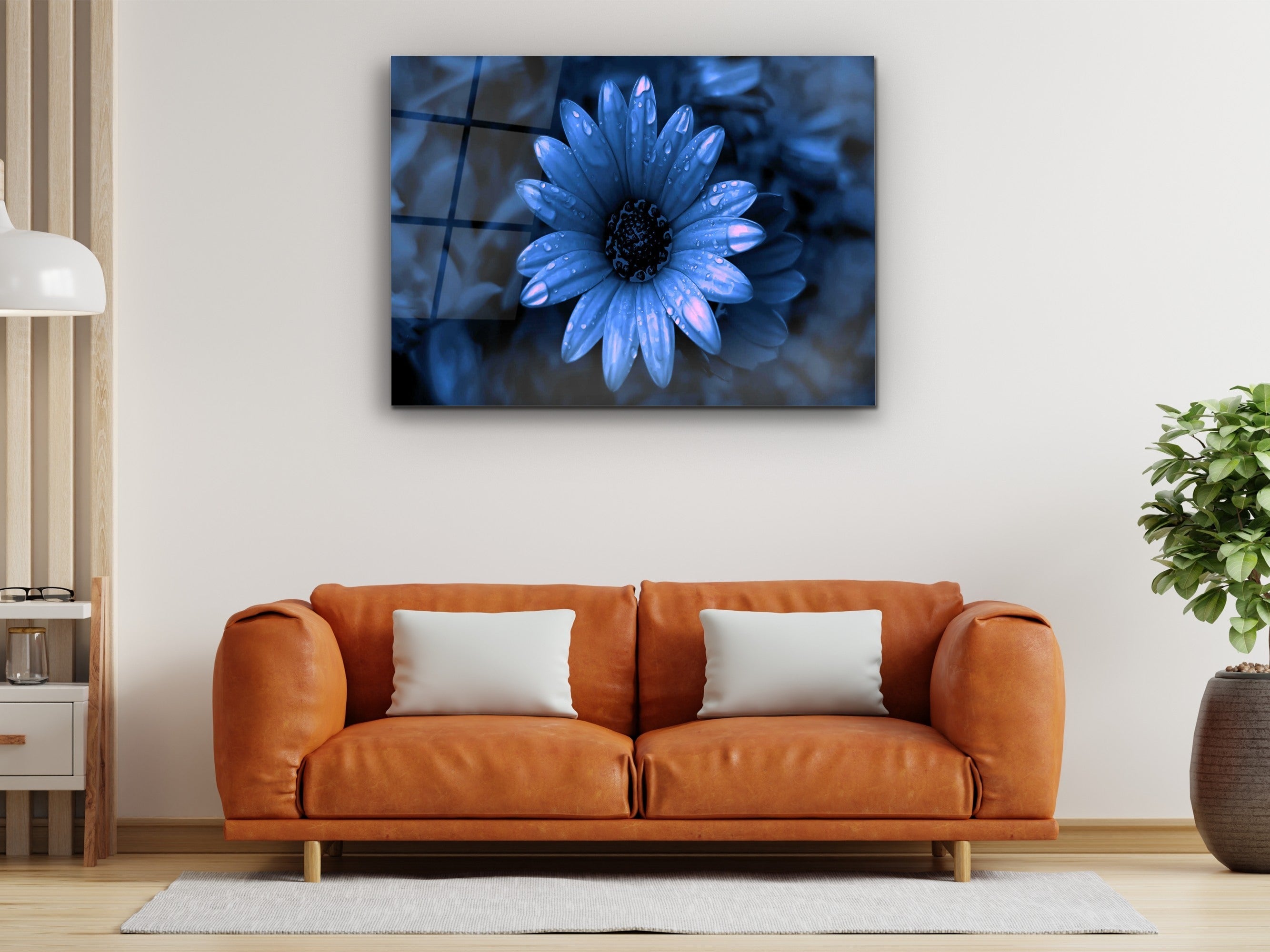 ・"Sprits on Blue Daisy"・Glass Wall Art