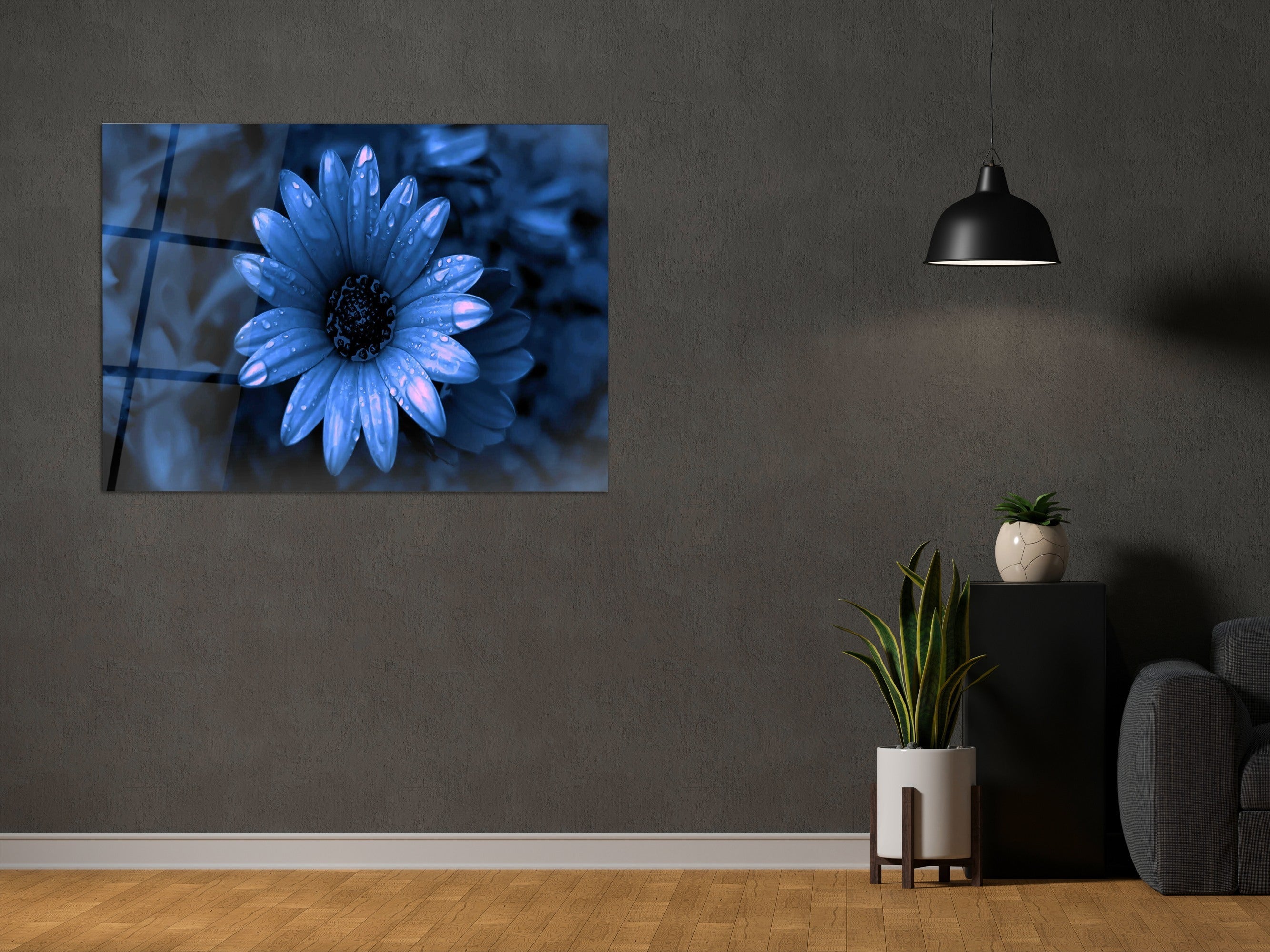 ・"Sprits on Blue Daisy"・Glass Wall Art