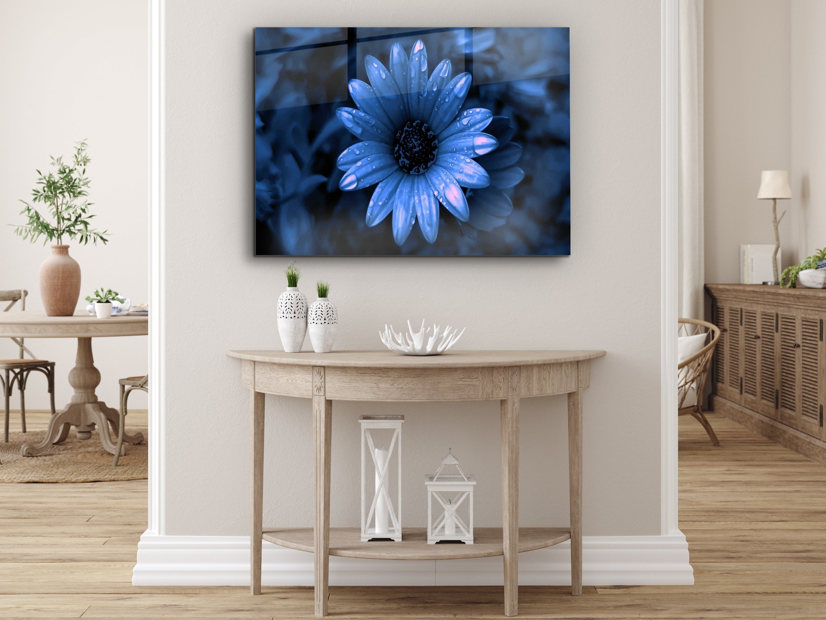 ・"Sprits on Blue Daisy"・Glass Wall Art