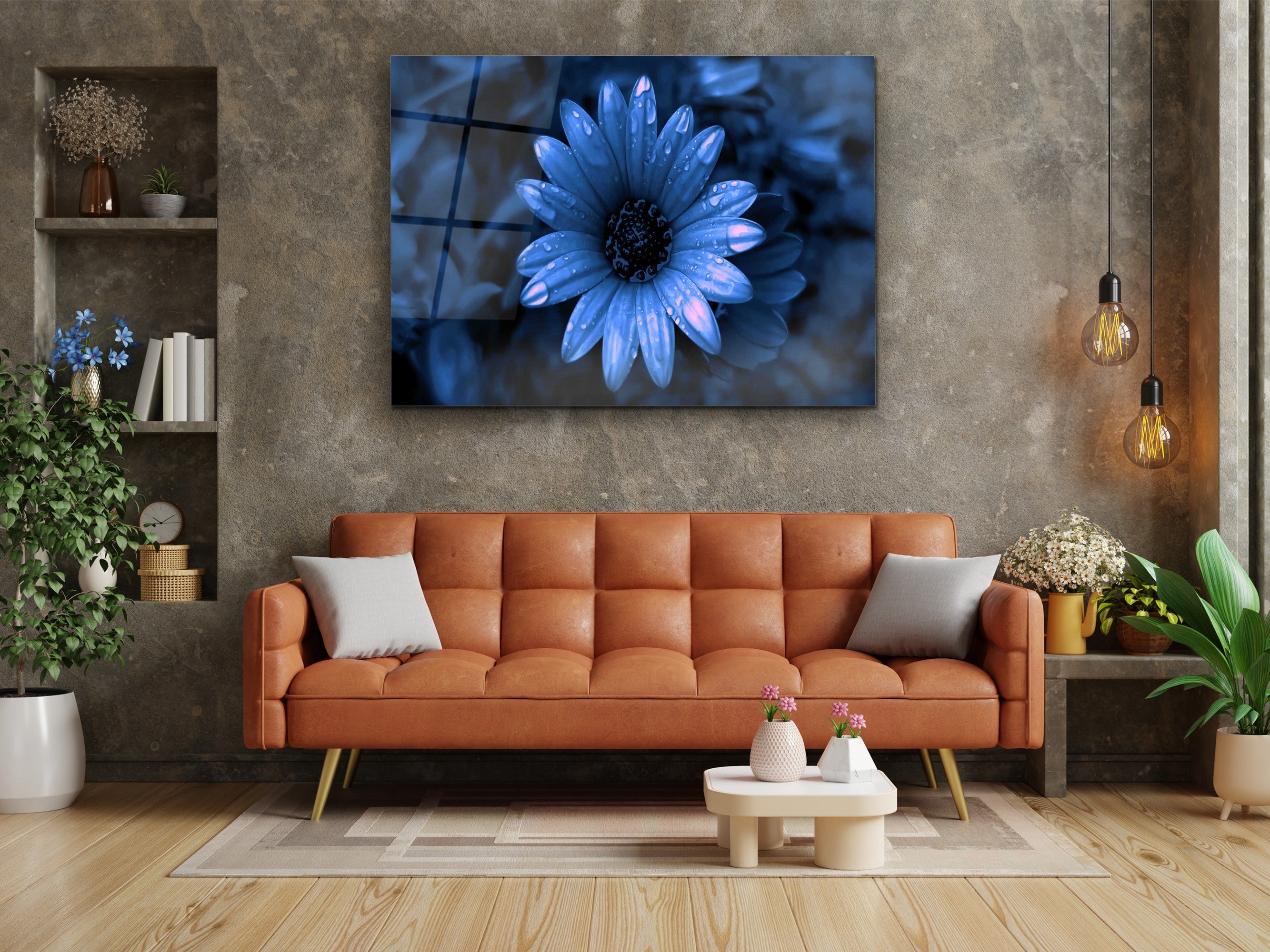 ・"Sprits on Blue Daisy"・Glass Wall Art