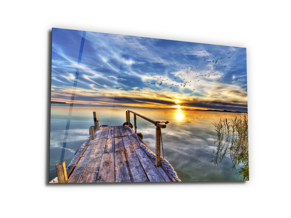 ・"Sunrise at the dock"・Glass Wall Art