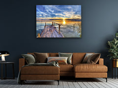 ・"Sunrise at the dock"・Glass Wall Art