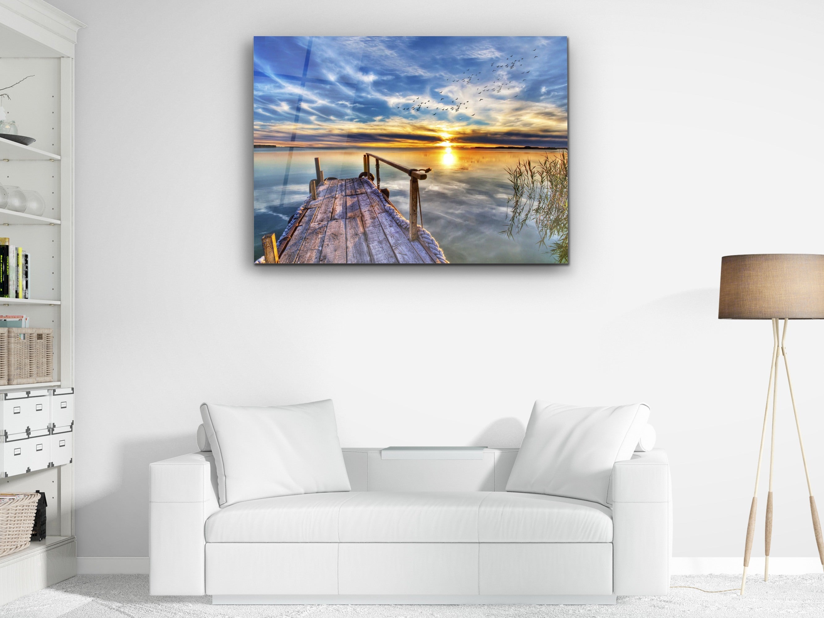 ・"Sunrise at the dock"・Glass Wall Art