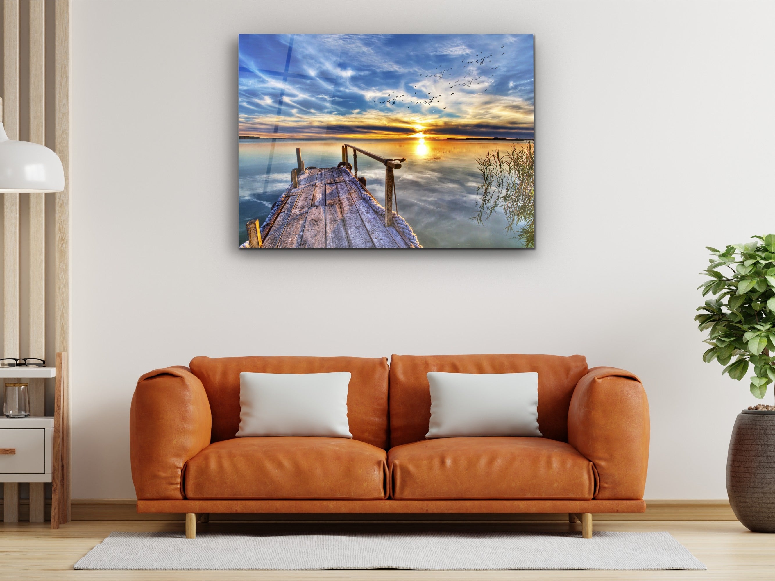 ・"Sunrise at the dock"・Glass Wall Art