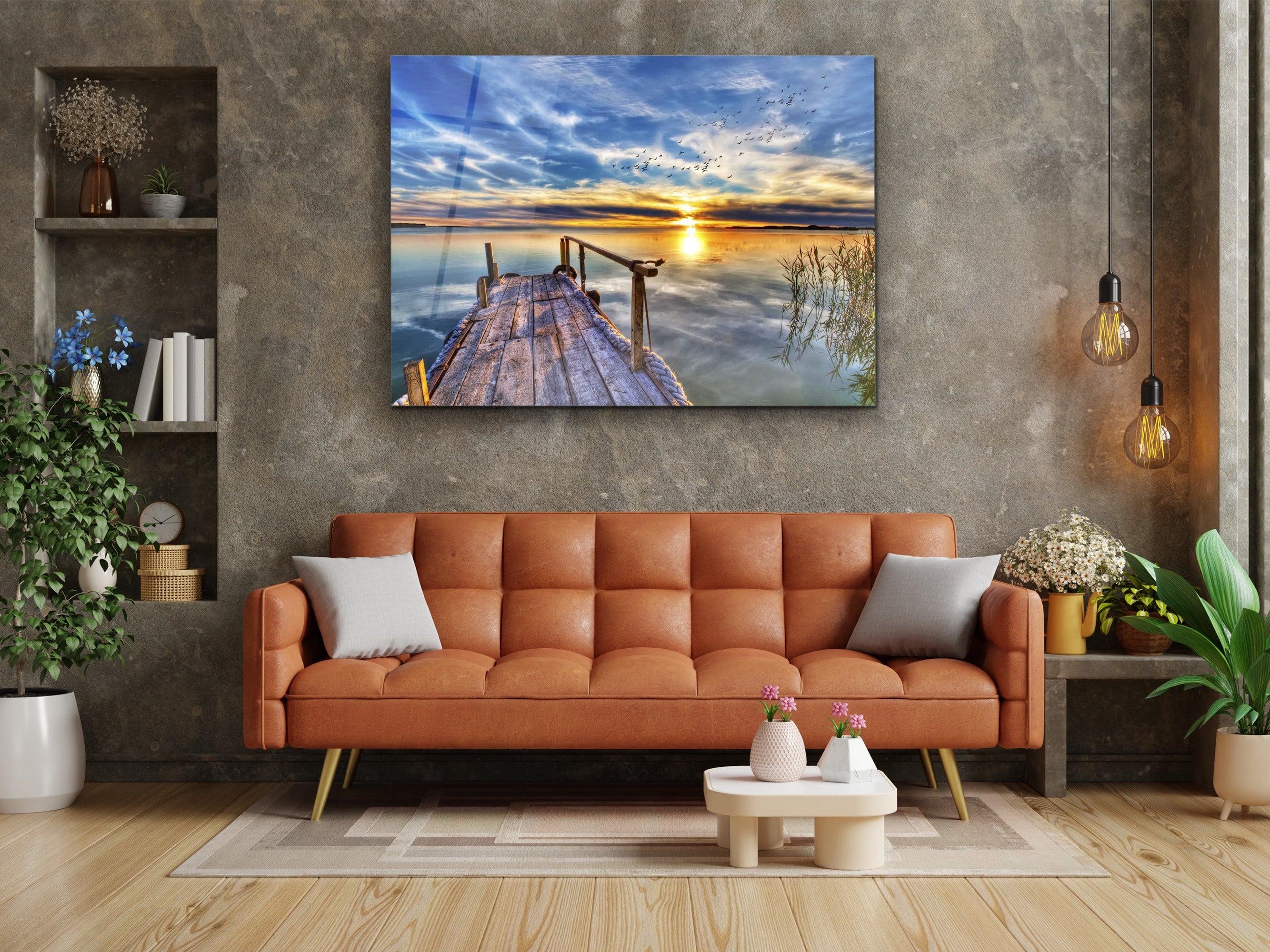 ・"Sunrise at the dock"・Glass Wall Art