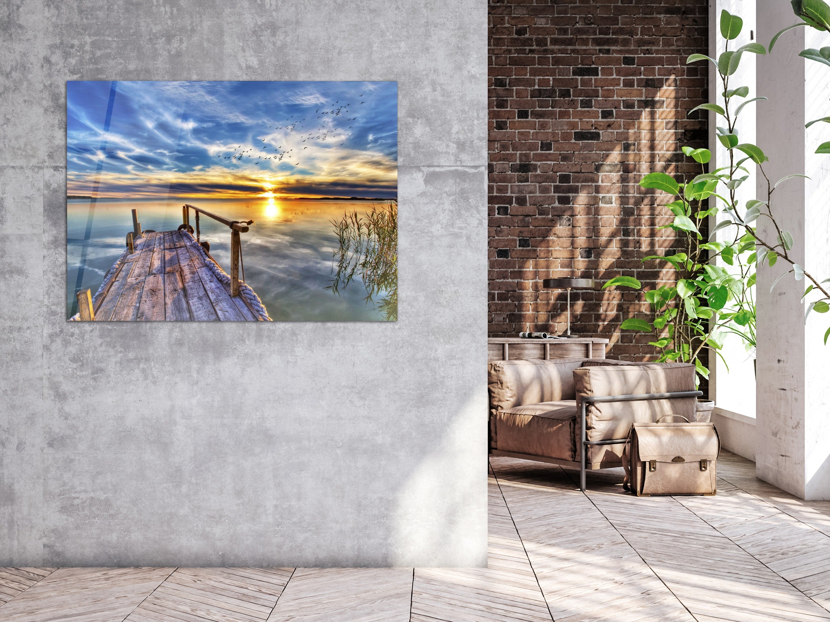 ・"Sunrise at the dock"・Glass Wall Art