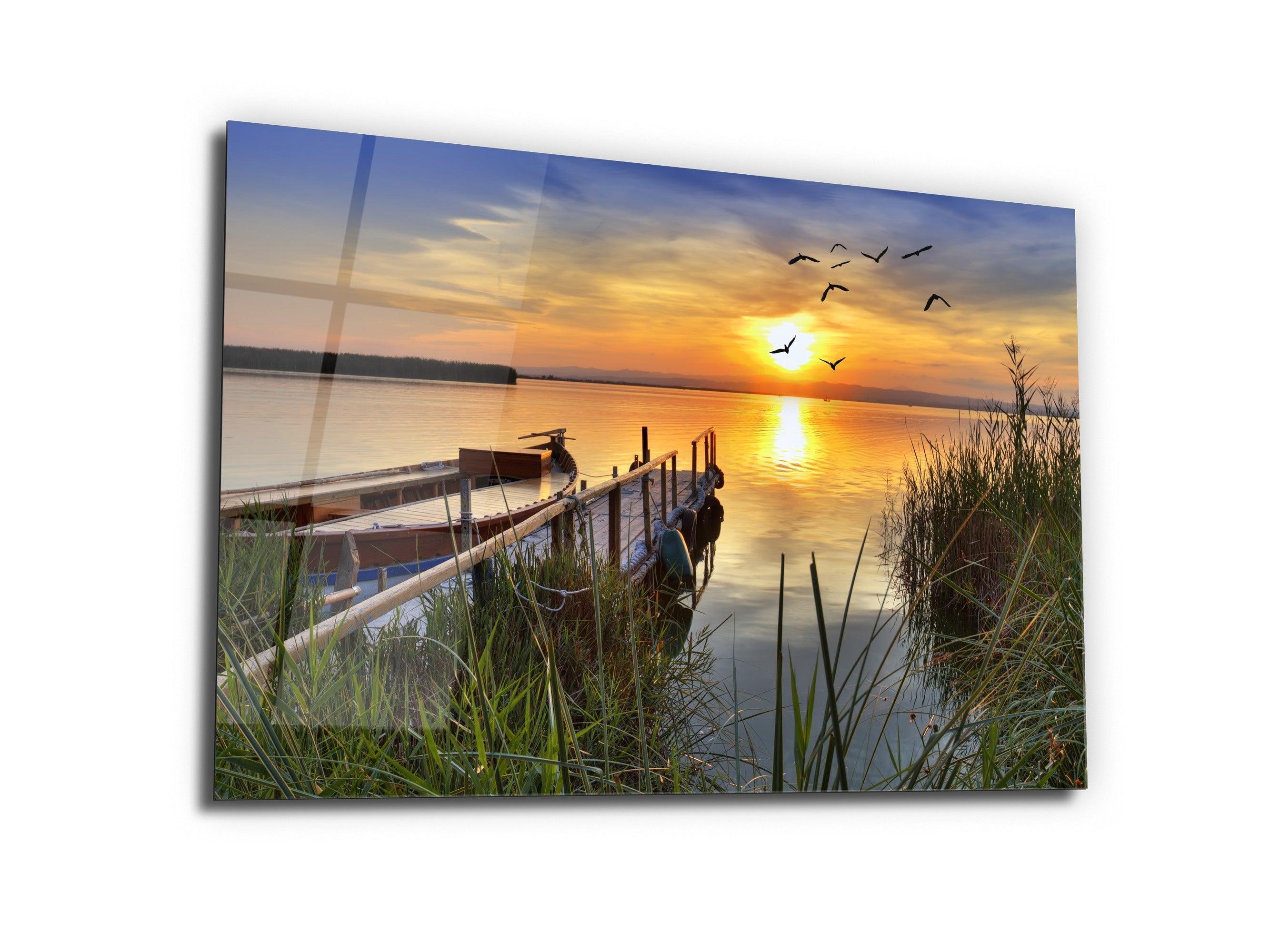 ・"Sunset at the dock"・Glass Wall Art - Wonders Of Wall