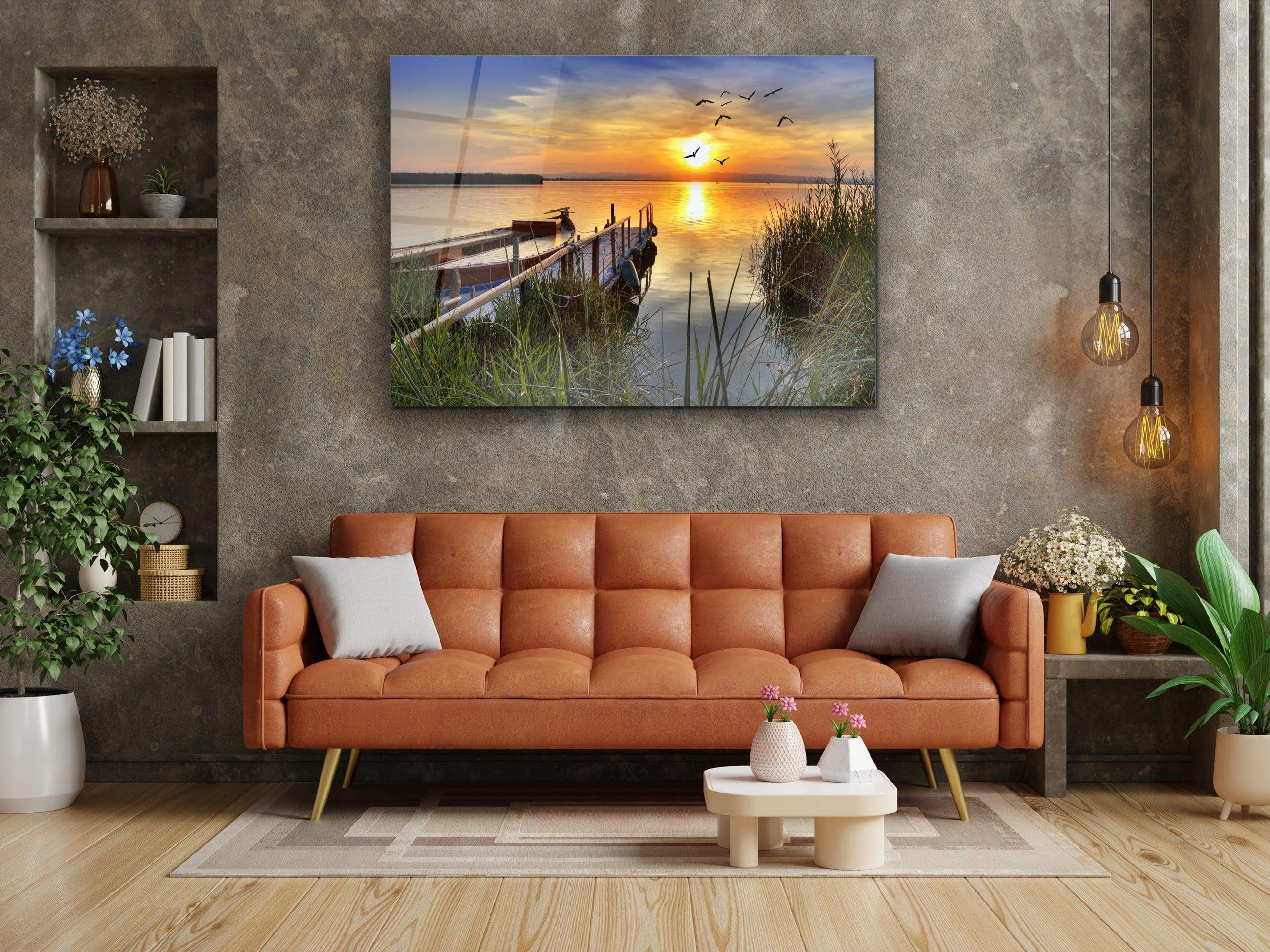 ・"Sunset at the dock"・Glass Wall Art - Wonders Of Wall