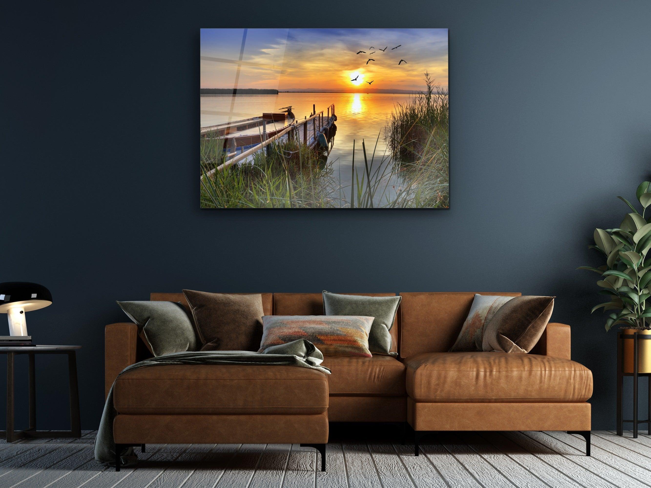 ・"Sunset at the dock"・Glass Wall Art - Wonders Of Wall