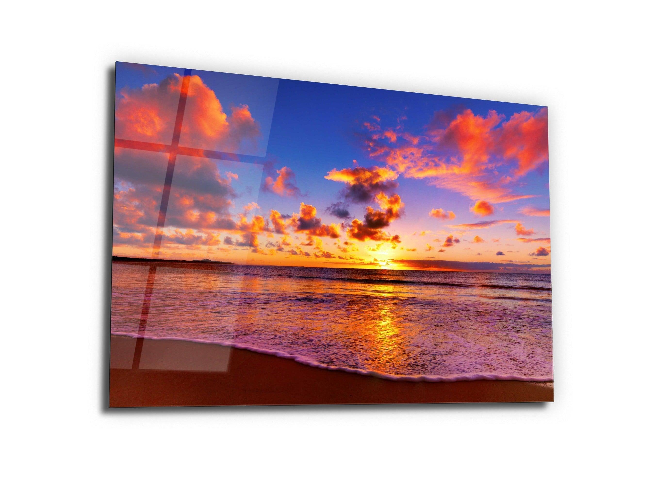 ・"Sunset with Sea and Sand"・Glass Wall Art - Wonders Of Wall